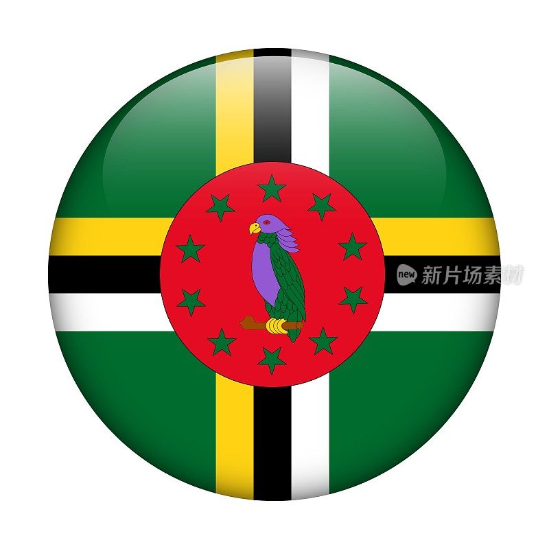 多米尼加国旗。矢量图标。用于web, app, ui的玻璃按钮。光滑的旗帜。